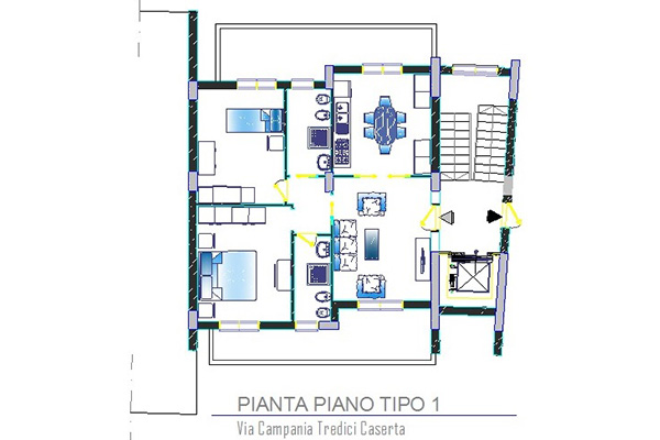 Pianta Tipo 1 appartamento in parco di nuova costruzione in vendita a Caserta frazione Tredici